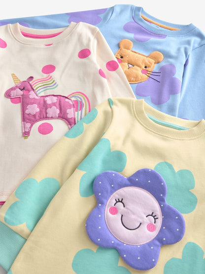 Pastel Cat/ Unicorn/ Flower Long Sleeve Snuggle Pyjamas 3 Pack (9mths-16yrs)