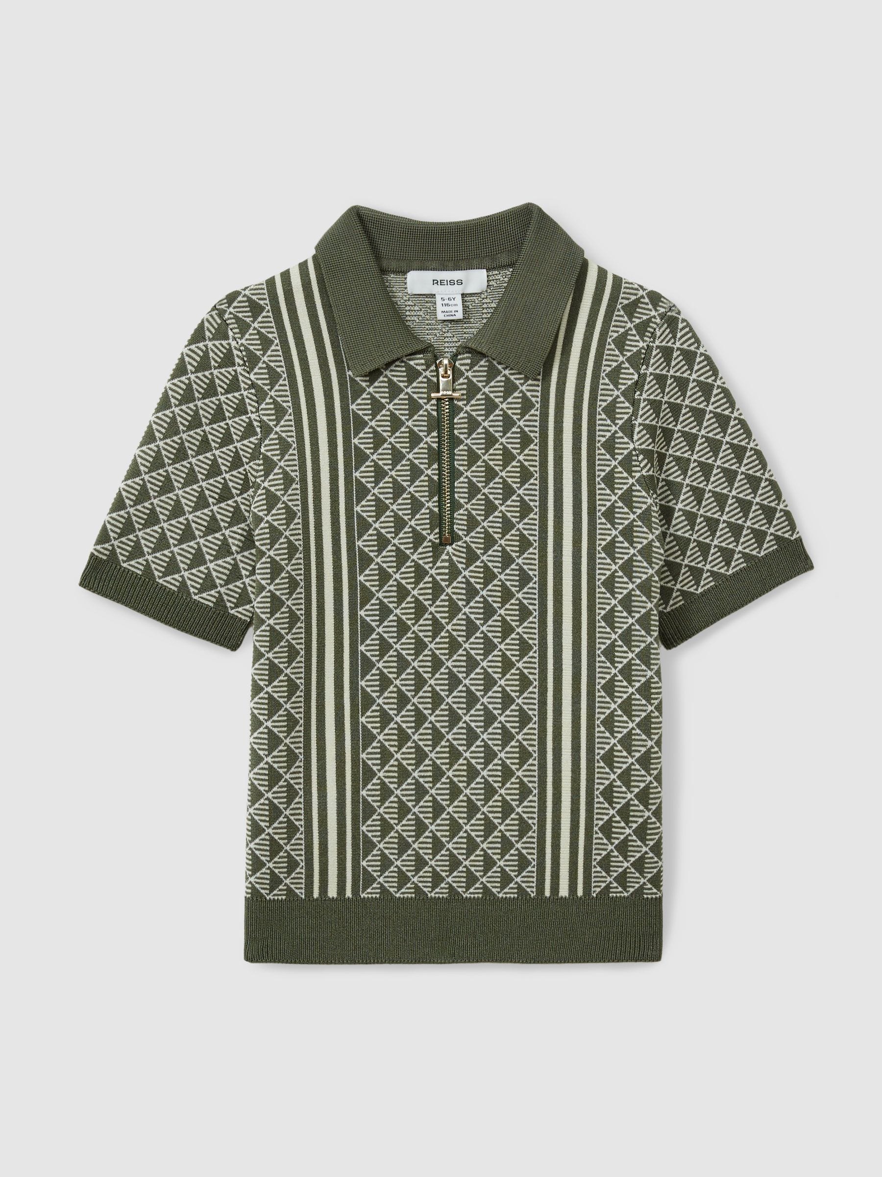 Dsiney Kidz - Reiss Sage/Off White Sanderson 9-13 yrs Diamond Stitch Half-Zip Polo Shirt image 2