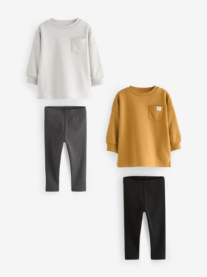 Dsiney Kidz - Grey/Ochre Yellow 2 Pack Long Sleeve T-Shirt & Leggings Set (3mths-7yrs) image 1
