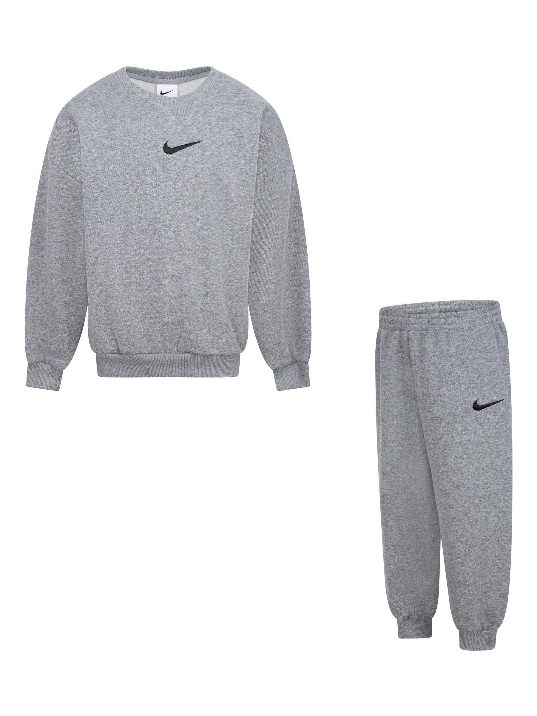 Nike Grey Little Kids Essential Marl Crew Tracksuit Set image 2
