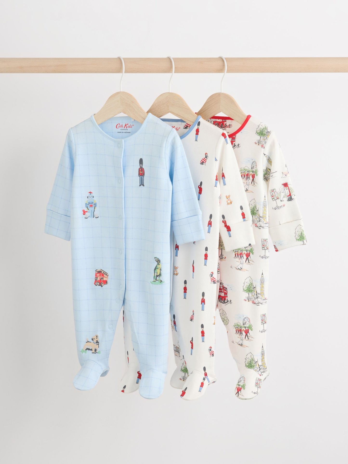 Blue Cath Kidston Cars Baby 100% Cotton Sleepsuits 3 Pack