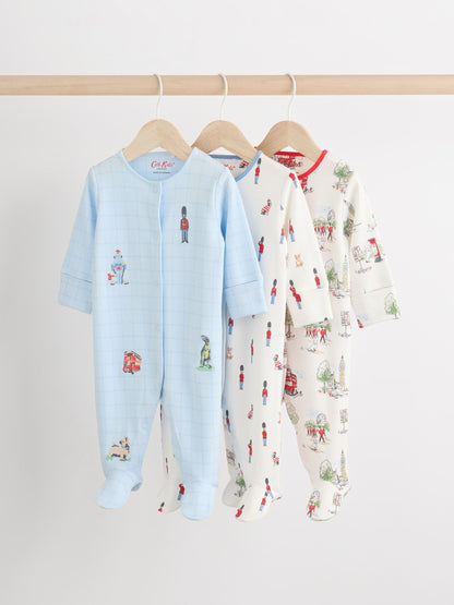 Blue Cath Kidston Cars Baby 100% Cotton Sleepsuits 3 Pack