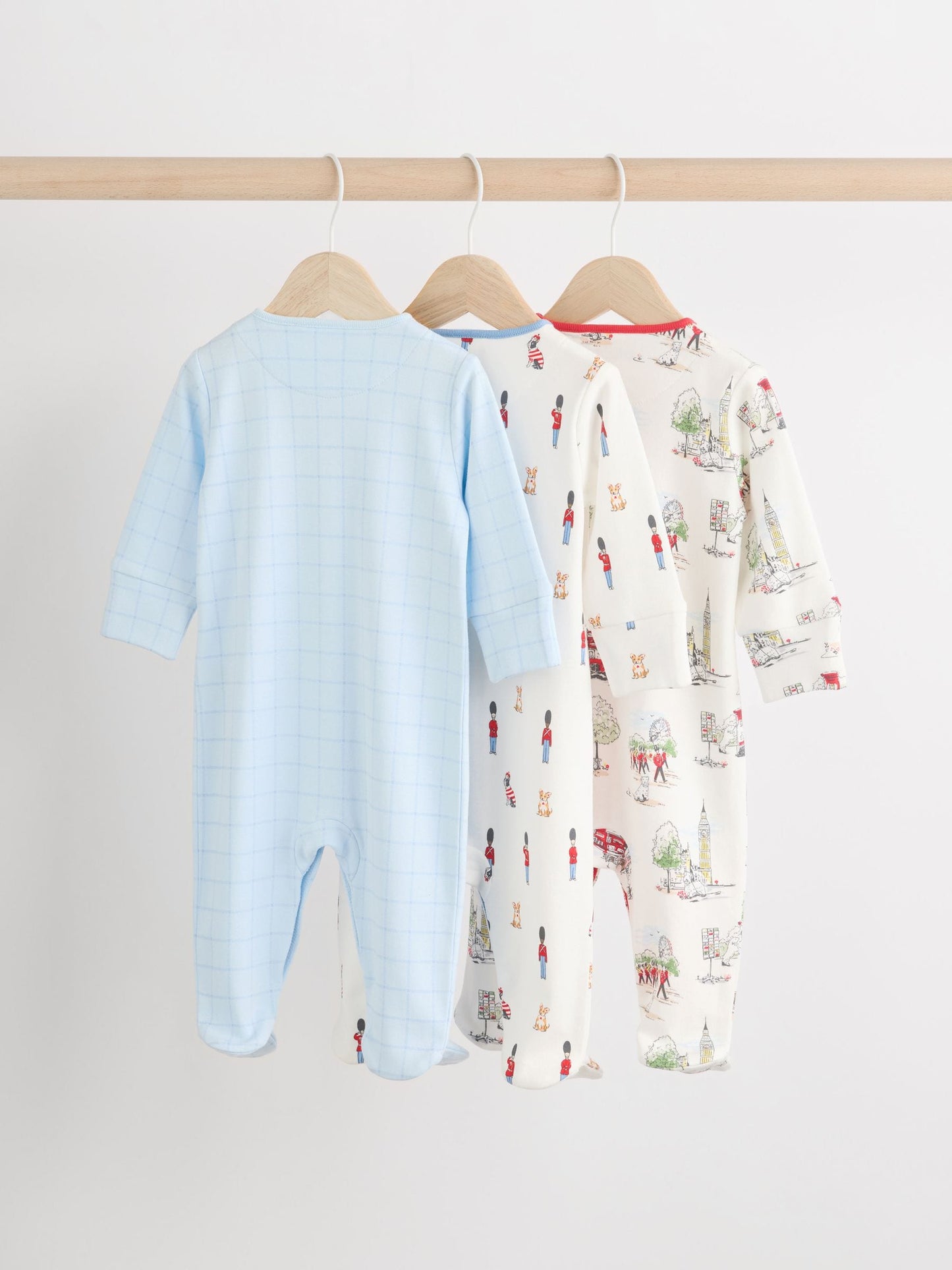 Blue Cath Kidston Cars Baby 100% Cotton Sleepsuits 3 Pack