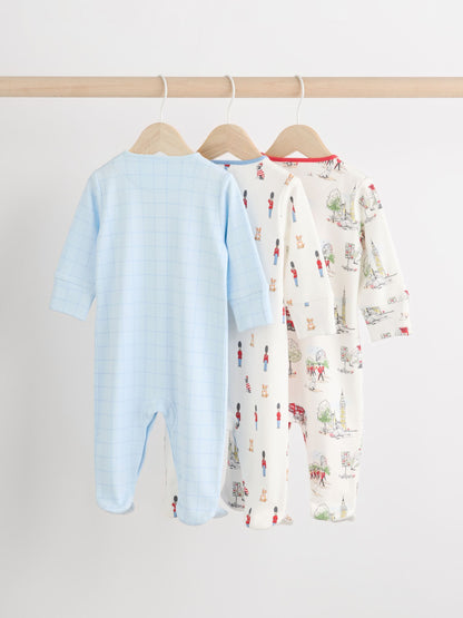 Blue Cath Kidston Cars Baby 100% Cotton Sleepsuits 3 Pack