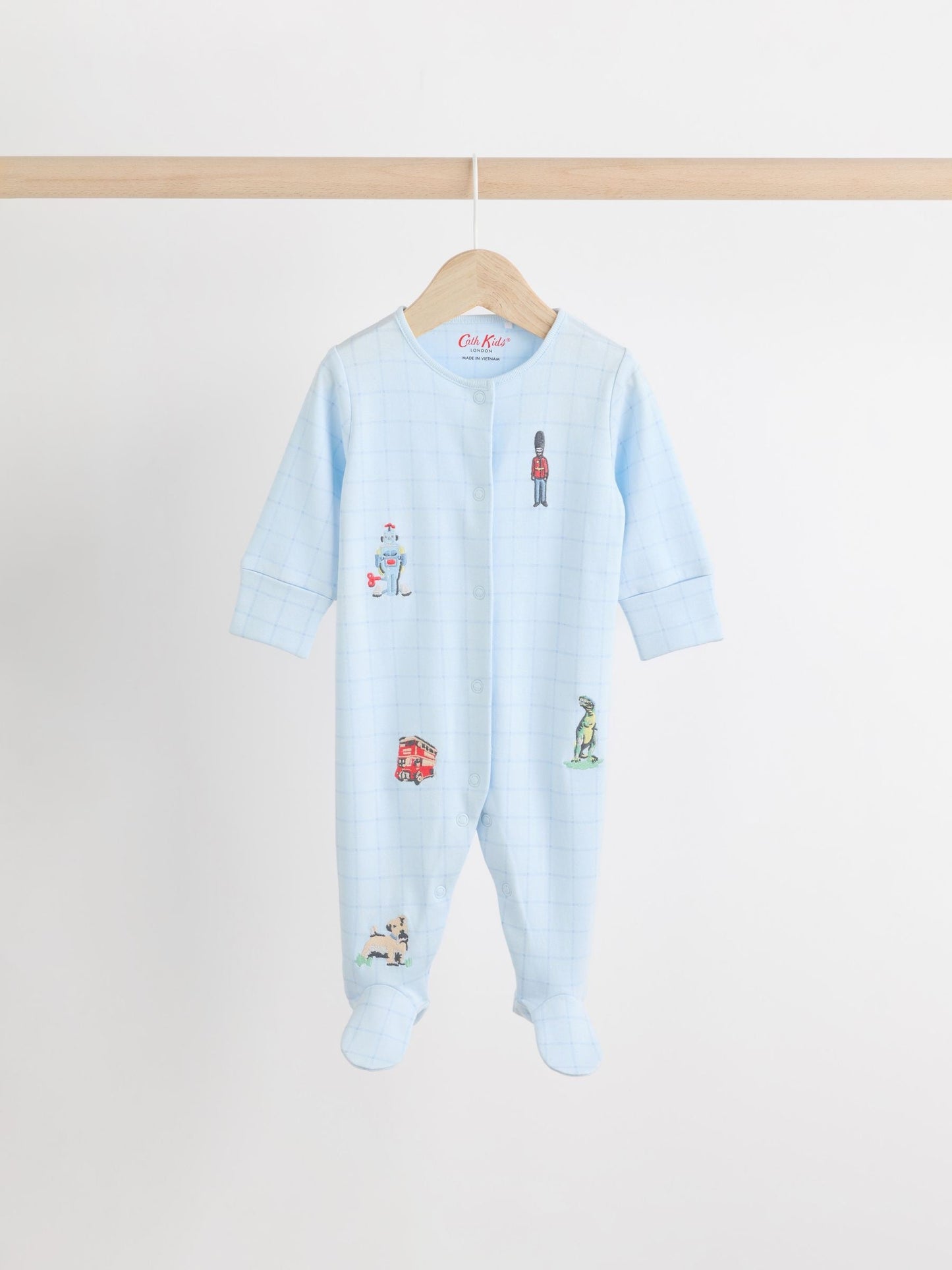 Blue Cath Kidston Cars Baby 100% Cotton Sleepsuits 3 Pack