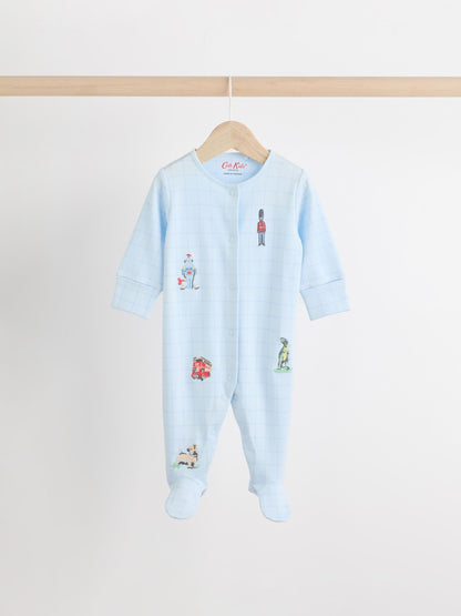 Blue Cath Kidston Cars Baby 100% Cotton Sleepsuits 3 Pack