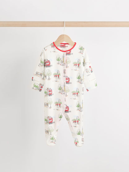 Blue Cath Kidston Cars Baby 100% Cotton Sleepsuits 3 Pack