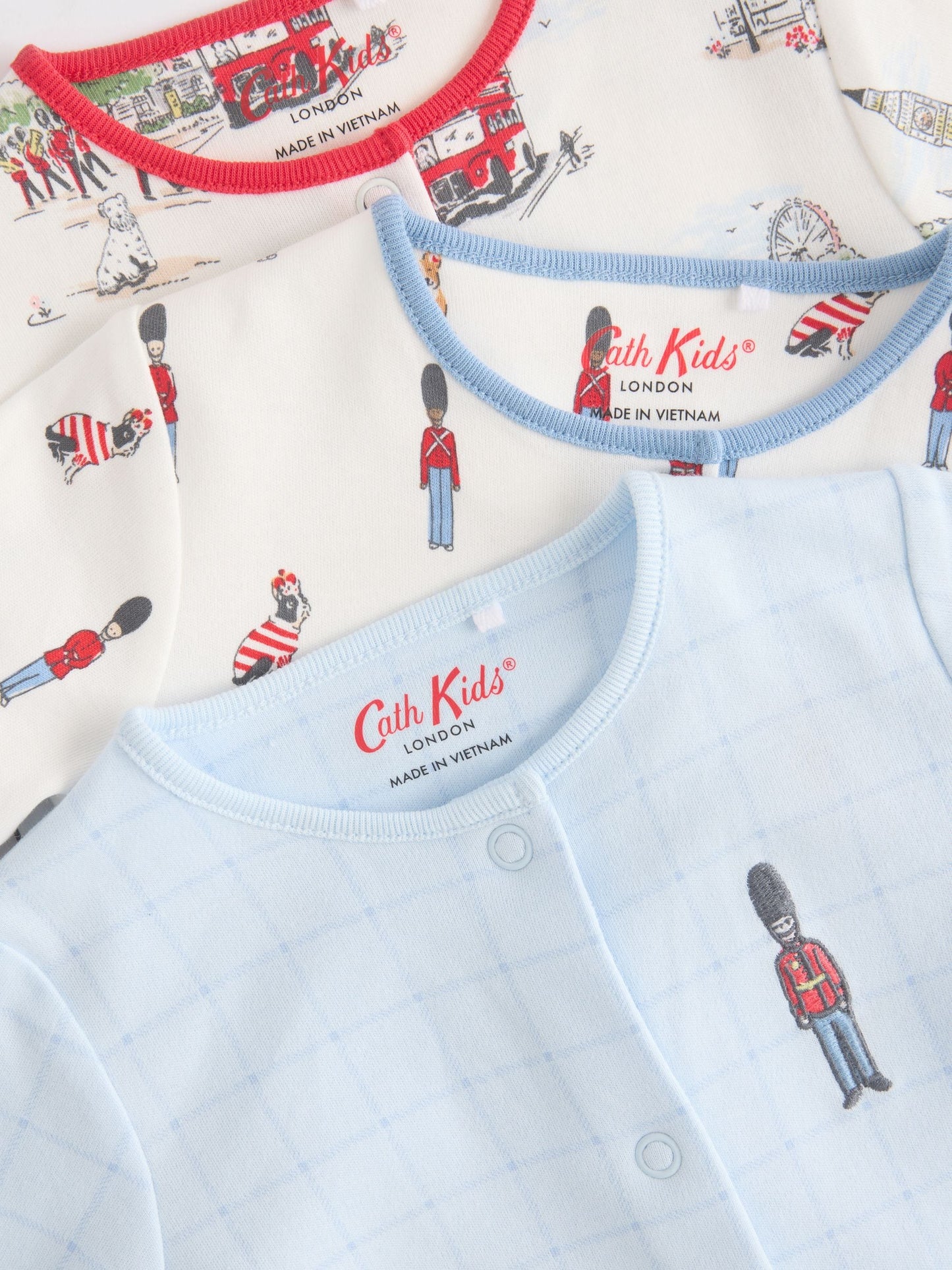 Blue Cath Kidston Cars Baby 100% Cotton Sleepsuits 3 Pack