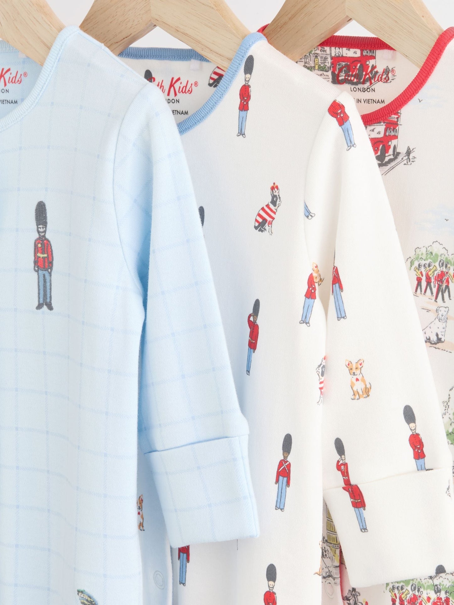 Blue Cath Kidston Cars Baby 100% Cotton Sleepsuits 3 Pack