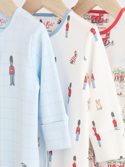 Blue Cath Kidston Cars Baby 100% Cotton Sleepsuits 3 Pack