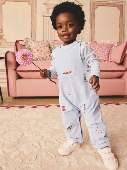 Blue Baby Corduroy 100% Cotton Dungaree and Bodysuit Set