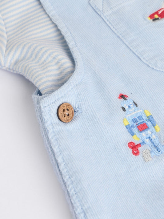 Blue Baby Corduroy 100% Cotton Dungaree and Bodysuit Set image 3