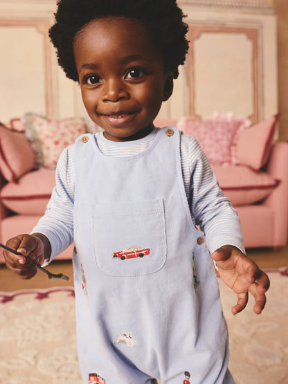 Blue Baby Corduroy 100% Cotton Dungaree and Bodysuit Set
