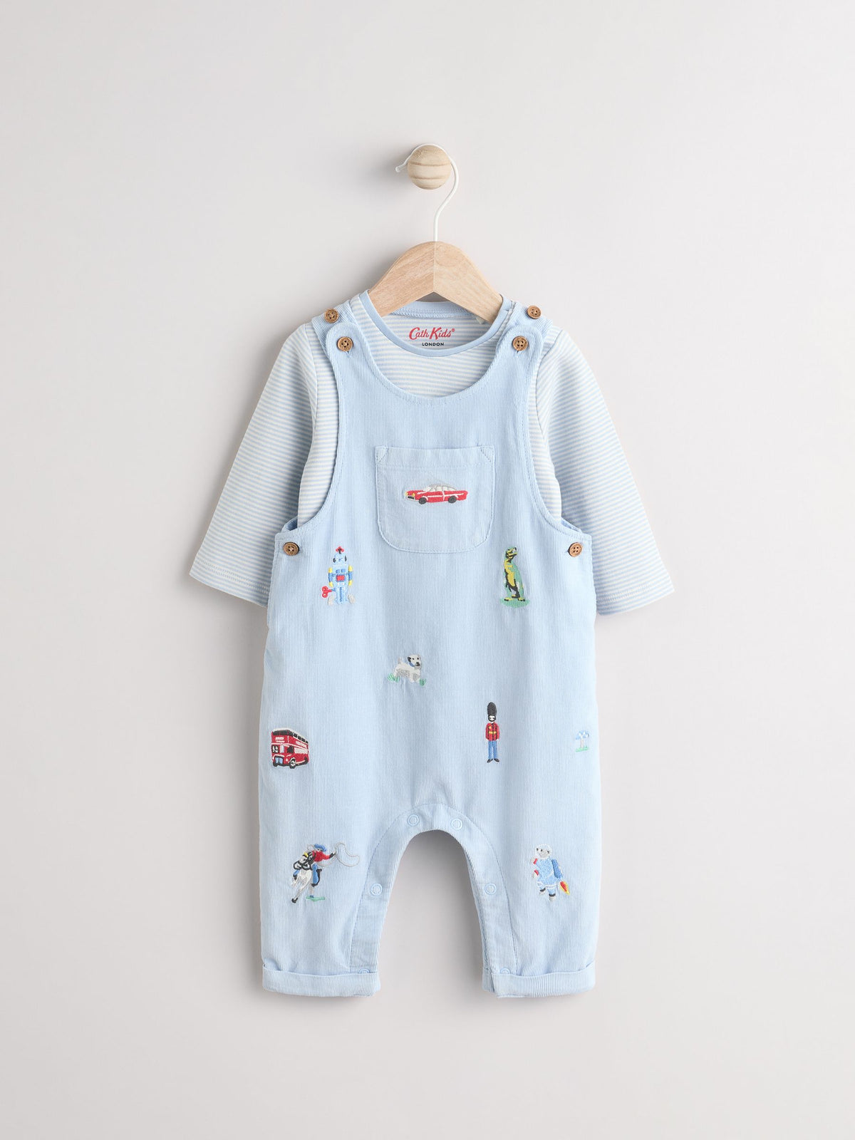 Blue Cath Kidston Baby Corduroy 100% Cotton Dungaree and Bodysuit Set image 4