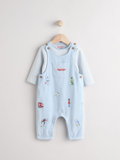 Blue Baby Corduroy 100% Cotton Dungaree and Bodysuit Set