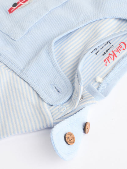 Blue Baby Corduroy 100% Cotton Dungaree and Bodysuit Set