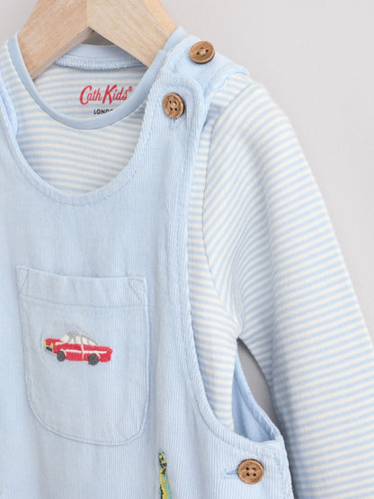 Blue Baby Corduroy 100% Cotton Dungaree and Bodysuit Set