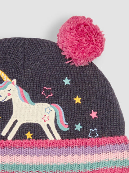 JoJo Maman Bébé Navy Unicorn Applique Hat image 3