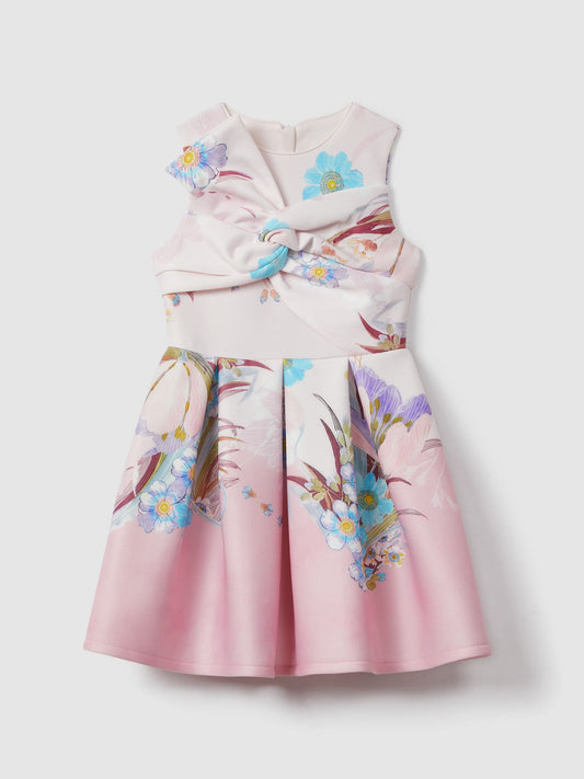 Dsiney Kidz - Reiss Pink Marti 13-14 yrs Floral Scuba Twist Fit-and-Flare Dress image 1