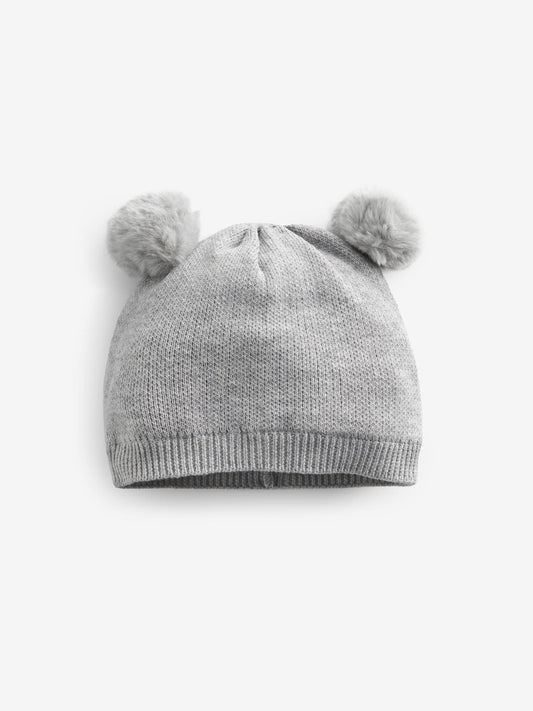 Grey Double Pom Knitted Baby Hat (0mths-2yrs) image 1