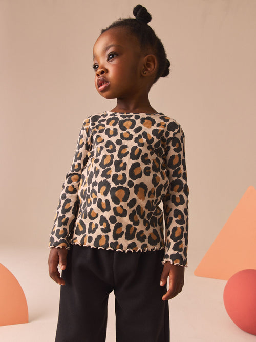 Animal Leopard Print Cotton Rich Long Sleeve Rib T-Shirt (3mths-7yrs) image 1