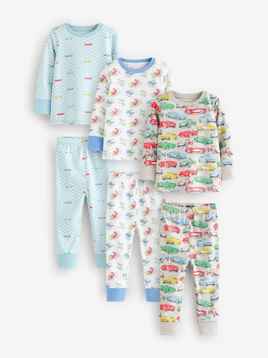 Blue/White Cars Cath Kidston Snuggle Pyjamas 3 Pack image 1
