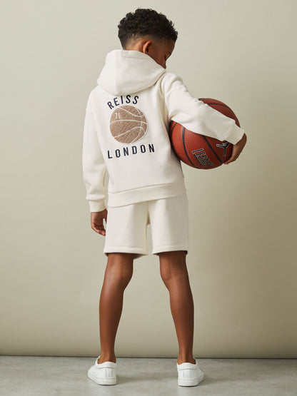 Dsiney Kidz - Reiss Off White Cottle 3-9 yrs Relaxed Embroidered Basketball Hoodie image 1