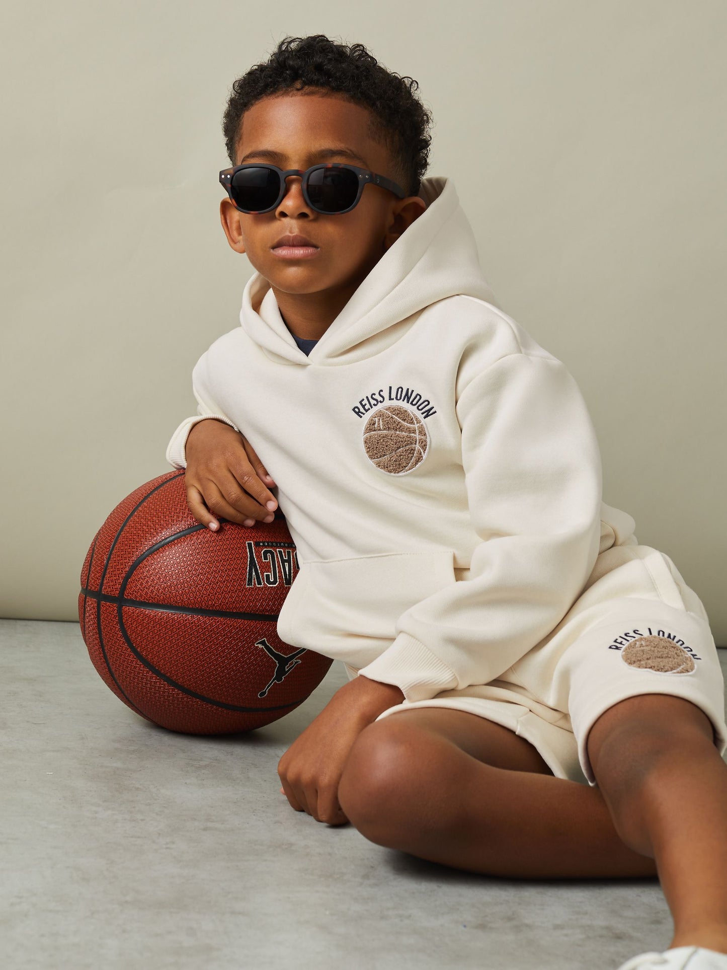 Dsiney Kidz - Reiss Off White Cottle 3-9 yrs Relaxed Embroidered Basketball Hoodie image 3