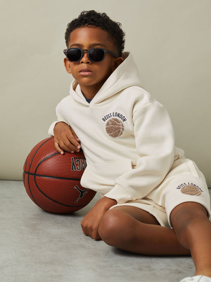 Dsiney Kidz - Reiss Off White Cottle 3-9 yrs Relaxed Embroidered Basketball Hoodie image 3