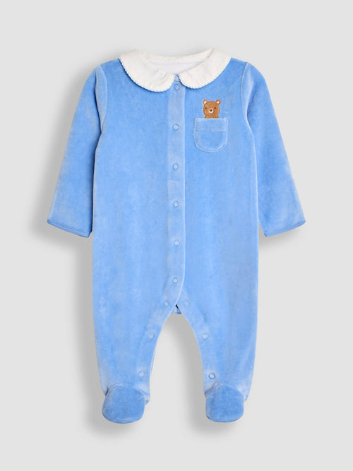 JoJo Maman Bébé Blue Bear Heart Appliqué Velour All-In-One image 1