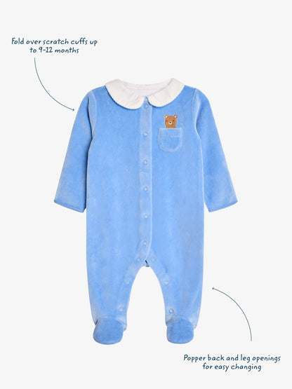 JoJo Maman Bébé Blue Bear Heart Appliqué Velour All-In-One image 3