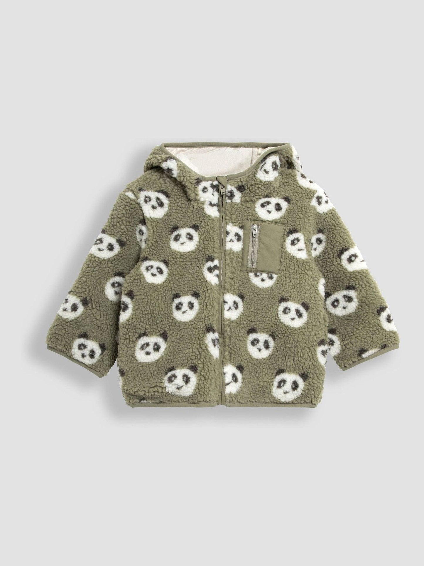 Dsiney Kidz - JoJo Maman Bébé Khaki Green Panda Hooded Teddy Fleece Jacket image 1