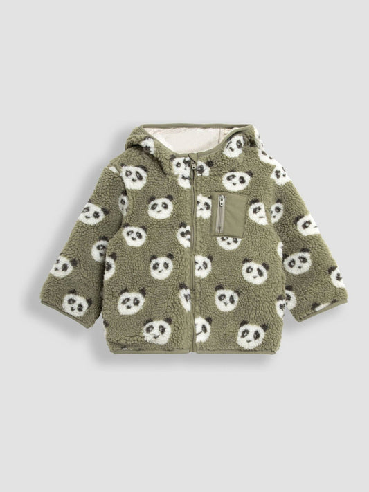 Dsiney Kidz - JoJo Maman Bébé Khaki Green Panda Hooded Teddy Fleece Jacket image 1