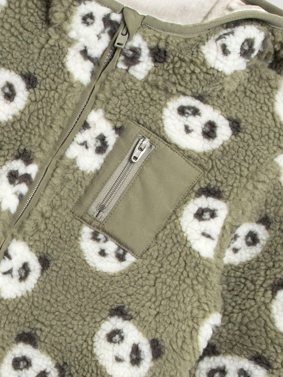 Dsiney Kidz - JoJo Maman Bébé Khaki Green Panda Hooded Teddy Fleece Jacket image 3