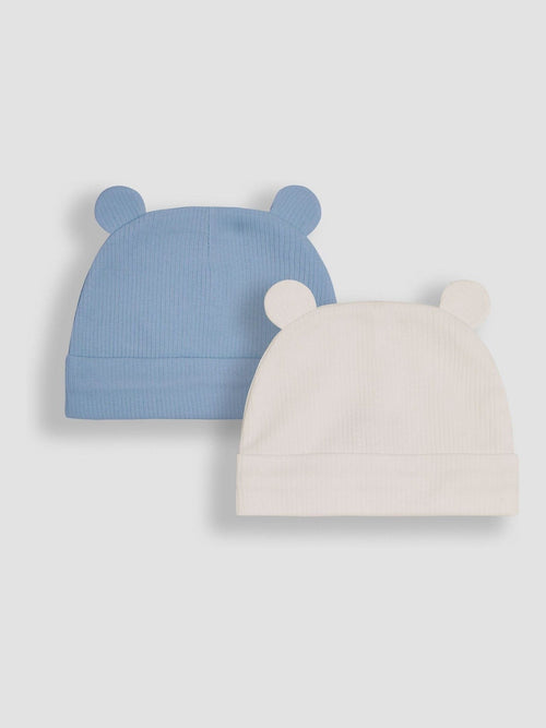 JoJo Maman Bébé Blue Rib 2-Pack Baby Hats image 1