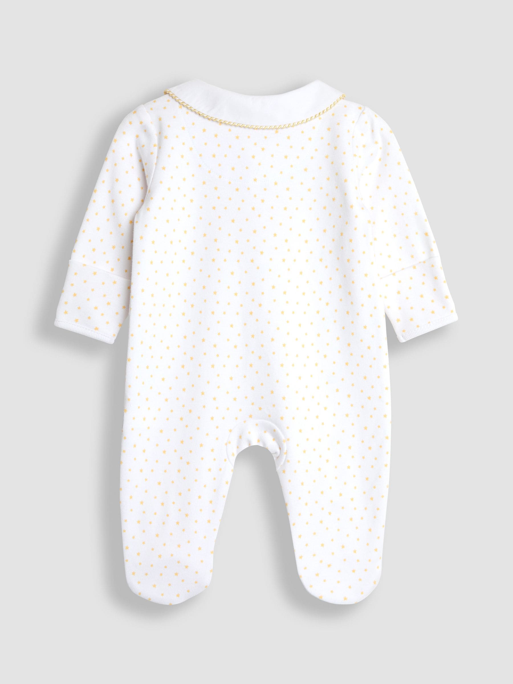 JoJo Maman Bébé White Welcome Little One Collar Sleepsuit image 2