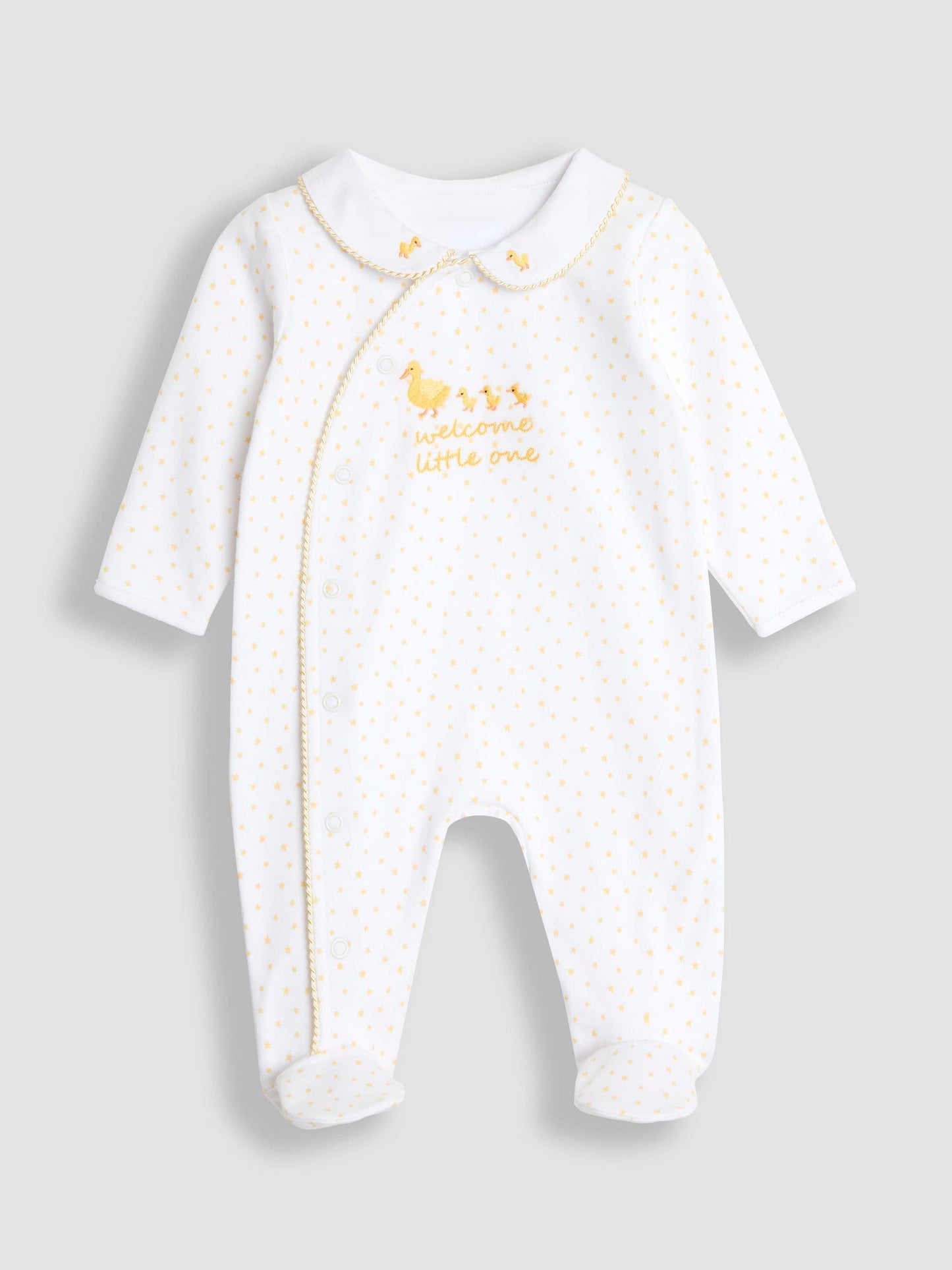 JoJo Maman Bébé White Welcome Little One Collar Sleepsuit image 1