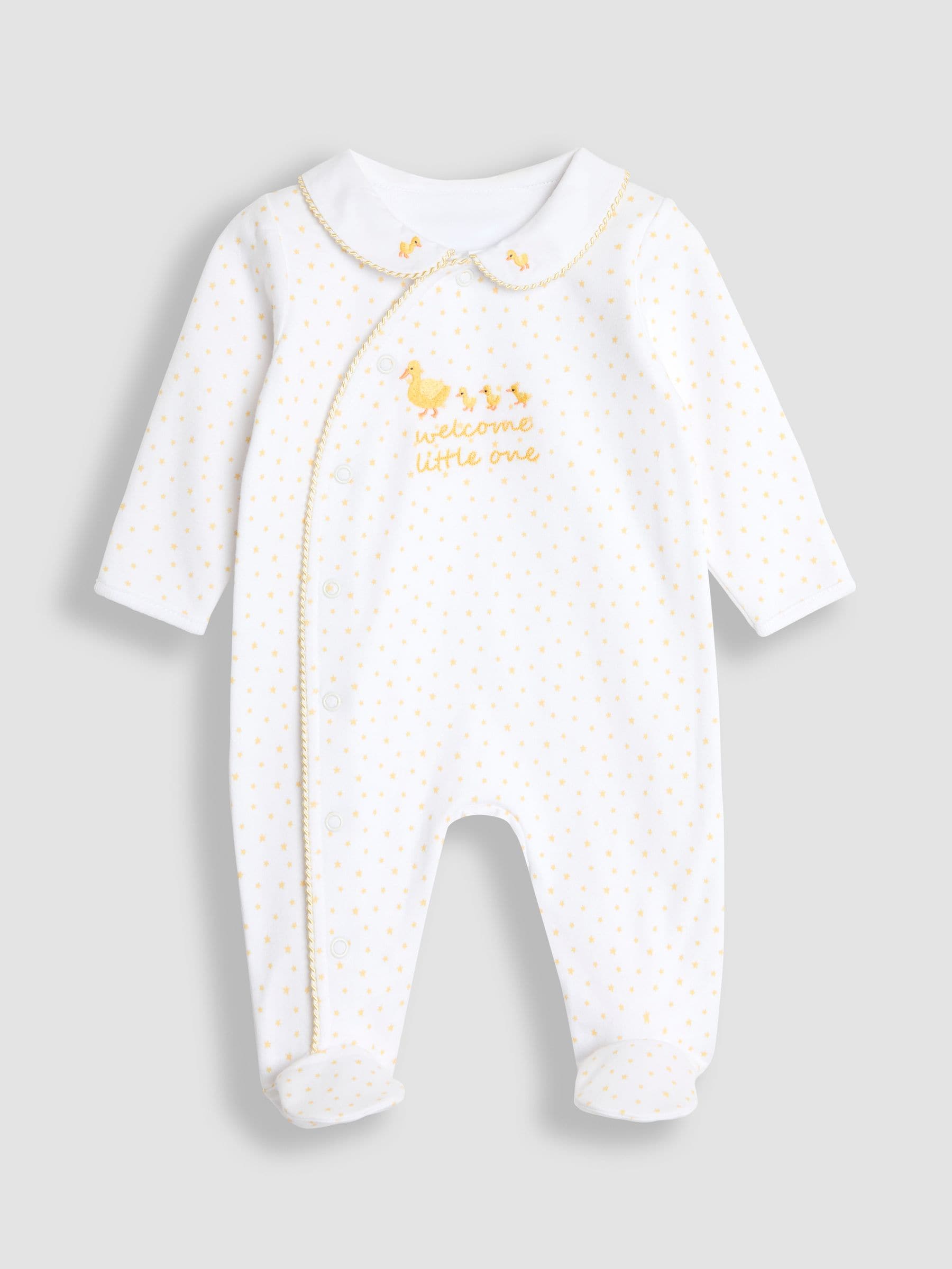 JoJo Maman Bébé White Welcome Little One Collar Sleepsuit image 1