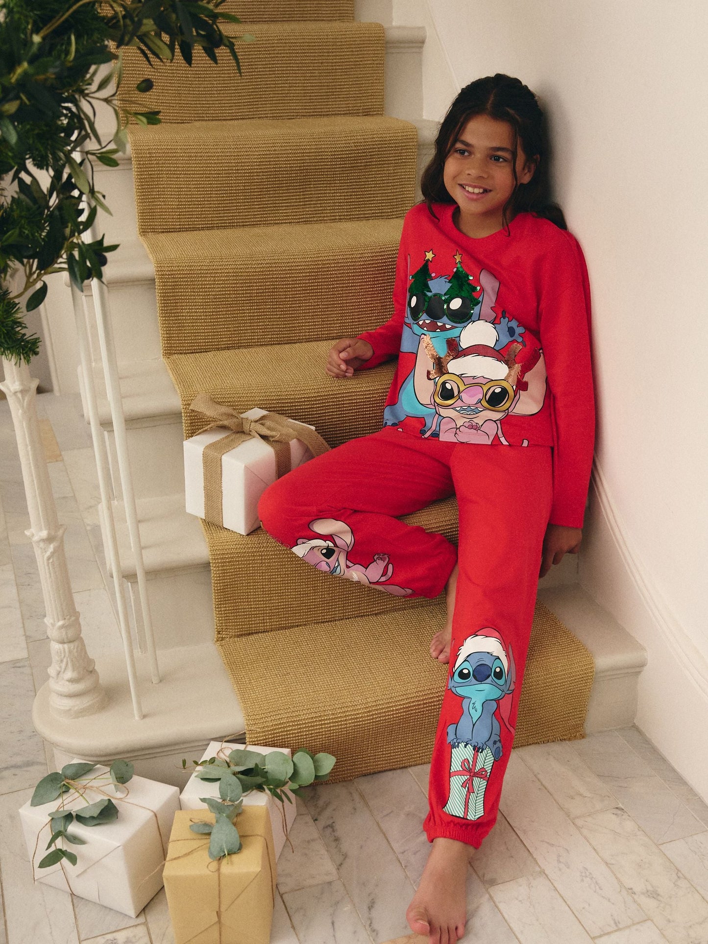 Red Lilo and Stitch Christmas Pyjamas (3-14yrs)