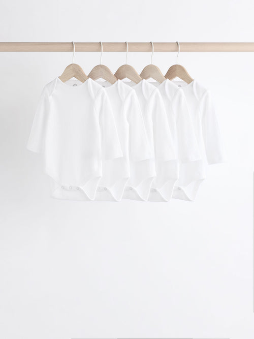 Dsiney Kidz - White Long Sleeve Rib Baby Bodysuits 5 Pack image 1