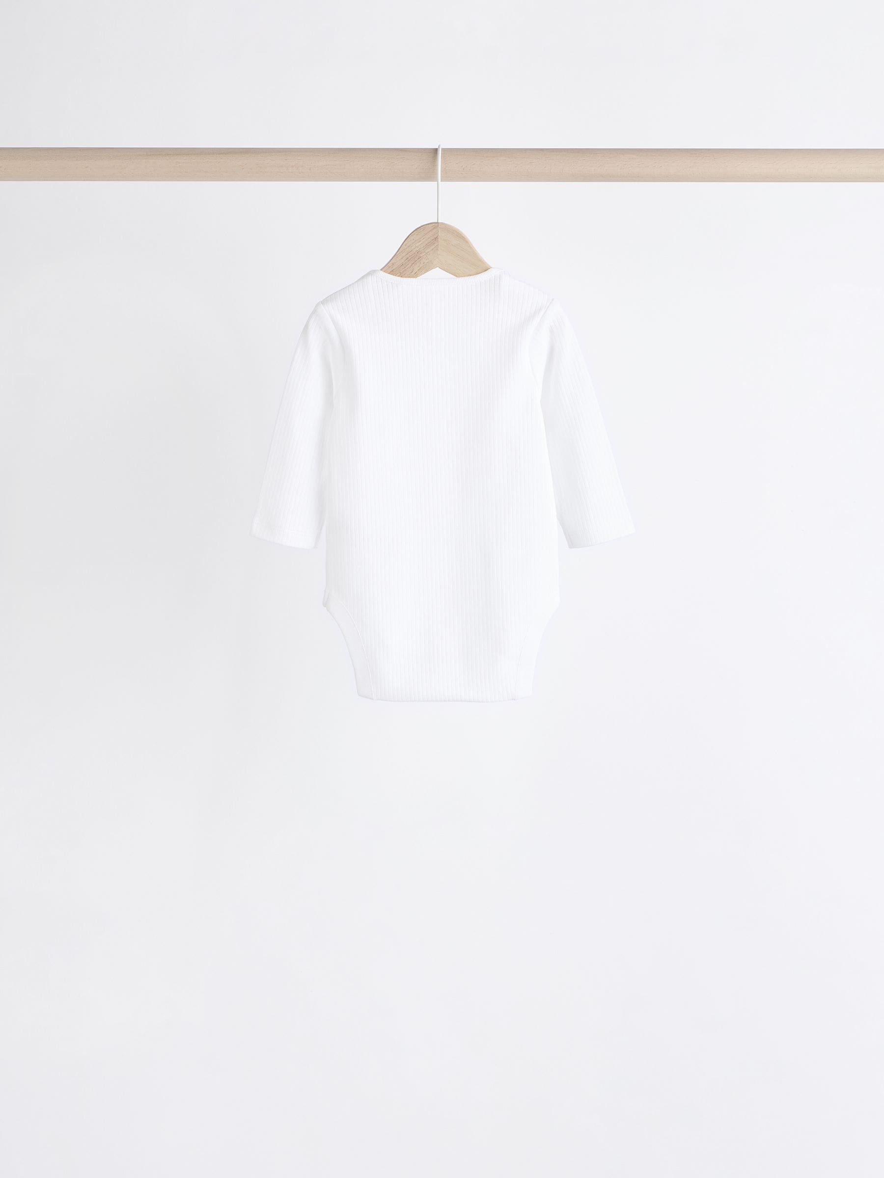 White Long Sleeve Rib Baby Bodysuits 5 Pack image 3