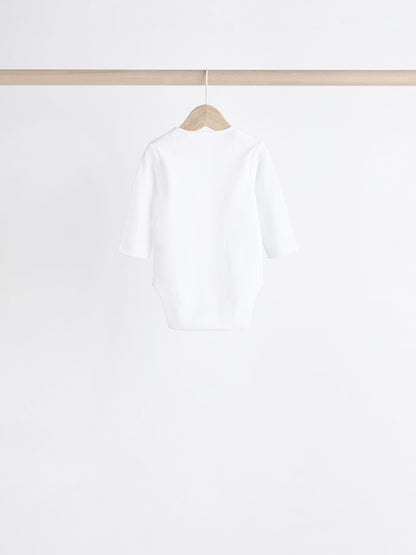 White Long Sleeve Rib Baby Bodysuits 5 Pack image 3
