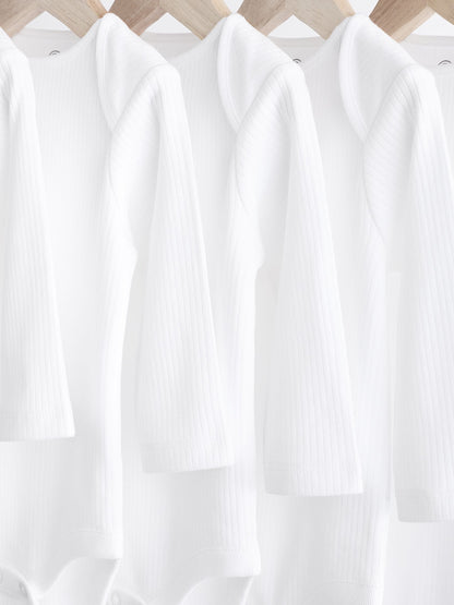 White Long Sleeve Rib Baby Bodysuits 5 Pack image 4