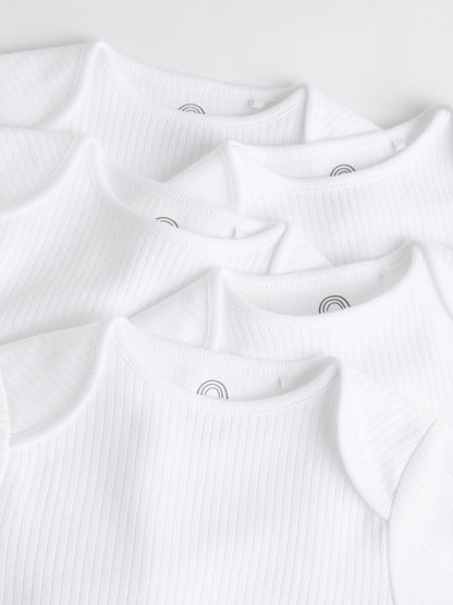 White Long Sleeve Rib Baby Bodysuits 5 Pack image 5