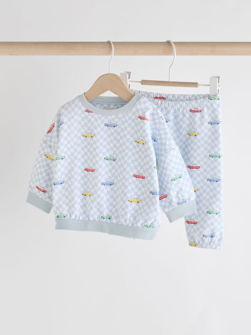Cath Kidston Blue Checkerboard Transport Baby Sweatshirt and Joggers Set image 1