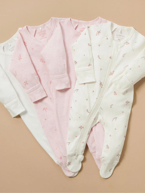 Purebaby Pink Zip Sleepsuits 4 Pack image 1
