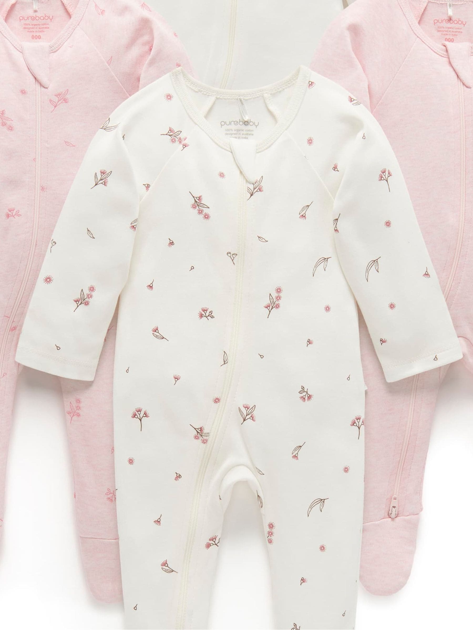 Purebaby Pink Zip Sleepsuits 4 Pack image 4