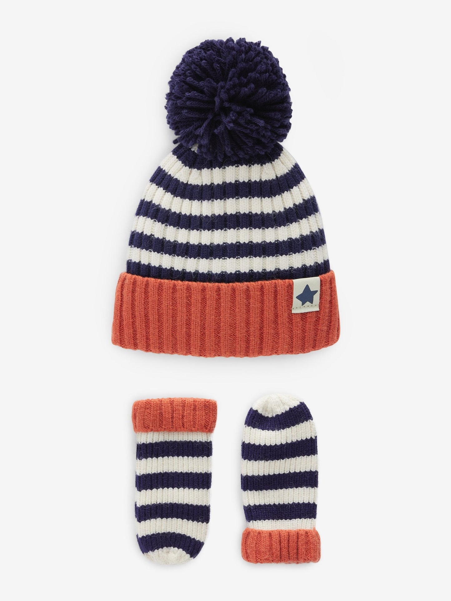 Navy Blue Stripe Hat And Mittens Set (3mths-10yrs) image 1