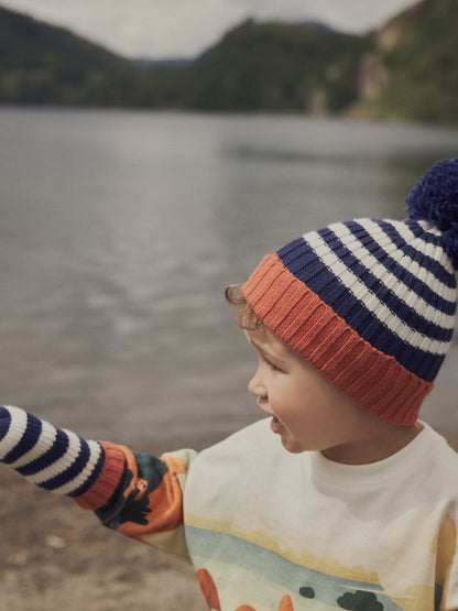 Navy Blue Stripe Hat And Mittens Set (3mths-10yrs) image 3