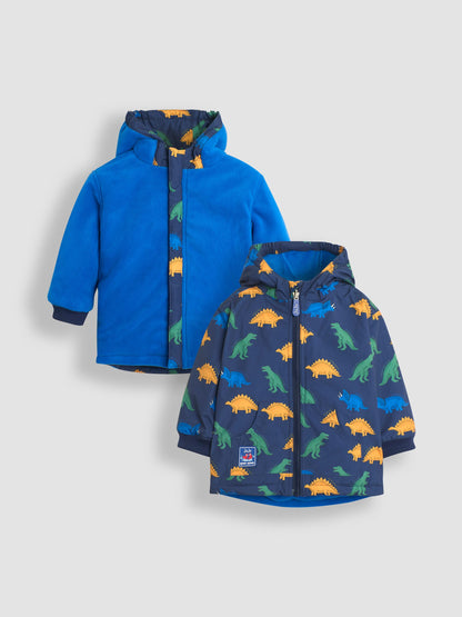 Dsiney Kidz - JoJo Maman Bébé Navy Blue Dinosaur Fleece Lined Jacket image 1